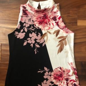 White House Black Market Floral Mock Neck Tunic